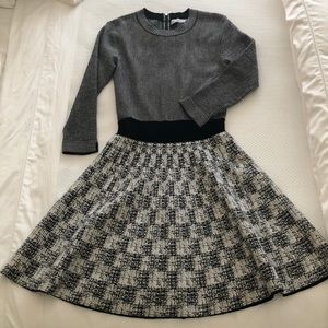 D. Exterior Black & White Fit & Flair Knit Dress